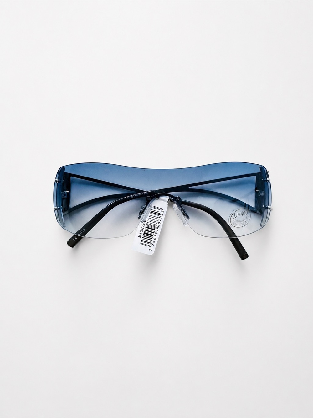 Y2K Futuristic Rimless Shield Sunglasses – Blue Gradient Visor Style